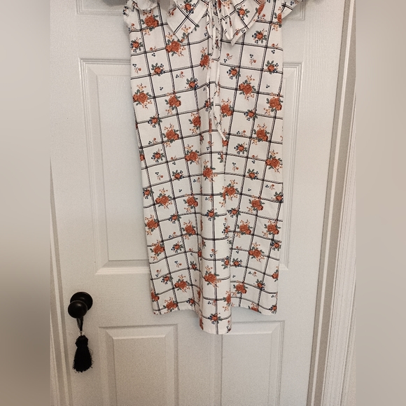 Zara Floral plaid ruffle Cap sleeves Orange Blue print flowers Size Large - Picture 3 of 11